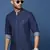 men's mandarin collar solid navy blue slim fit shirt