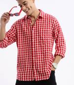 Showoff men's long sleeves gingham checks slim fit red shirt