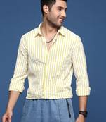men's stripes slim fit yellow shirt