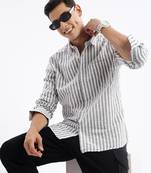Showoff men's long sleeves stripes slim fit grey shirt