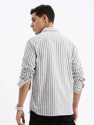 Showoff men's long sleeves stripes slim fit grey shirt 4
