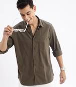 men's long sleeves gingham checks slim fit olive shirt