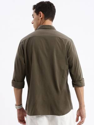 men's long sleeves gingham checks slim fit olive shirt 4