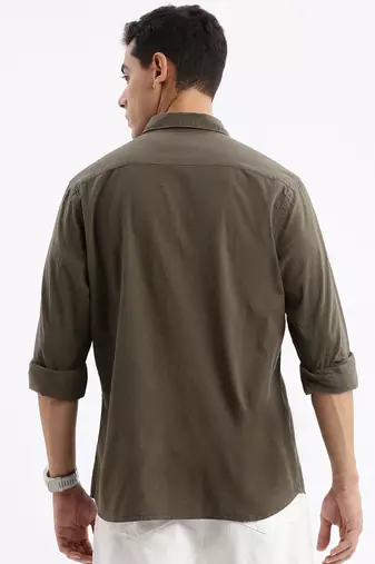 men's long sleeves gingham checks slim fit olive shirt