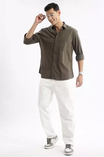 men's long sleeves gingham checks slim fit olive shirt