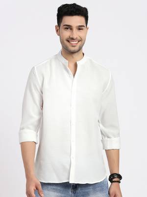men's white solid slim fit shirt 2