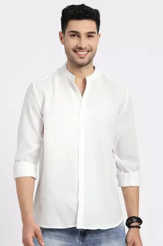 men's white solid slim fit shirt