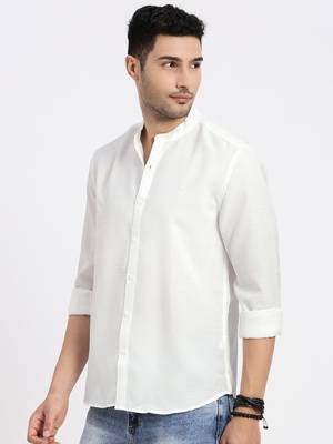 men's white solid slim fit shirt 3