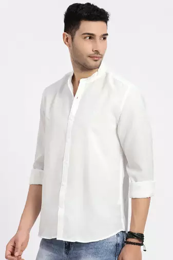 men's white solid slim fit shirt