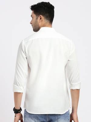 men's white solid slim fit shirt 4