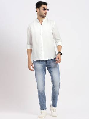 men's white solid slim fit shirt 5