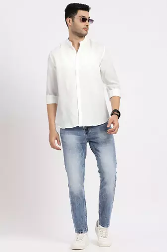 men's white solid slim fit shirt
