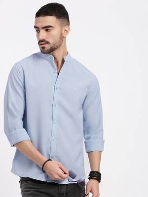 men's blue solid slim fit shirt 1