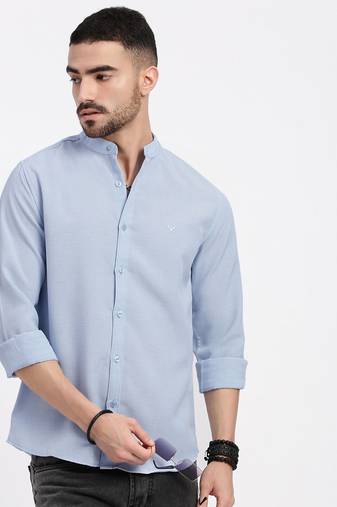 men's blue solid slim fit shirt