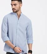 men's blue solid slim fit shirt