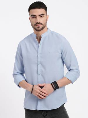 men's blue solid slim fit shirt 2