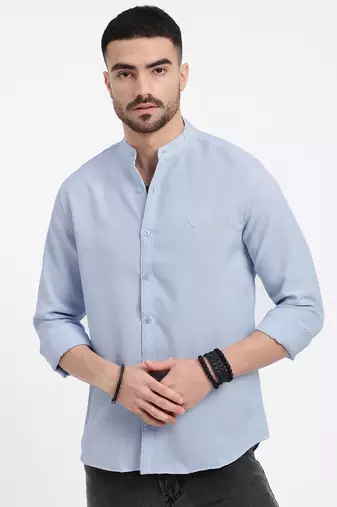 men's blue solid slim fit shirt