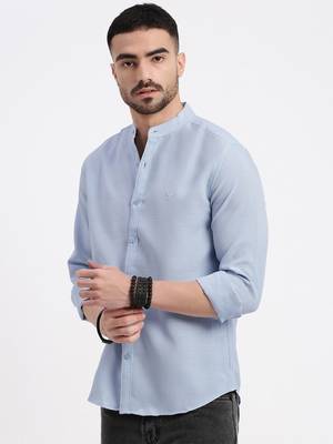 men's blue solid slim fit shirt 3