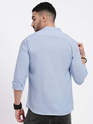 men's blue solid slim fit shirt 4