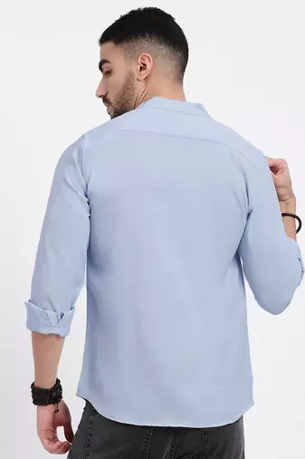 men's blue solid slim fit shirt