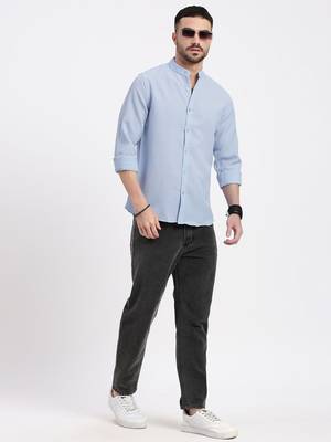 men's blue solid slim fit shirt 5