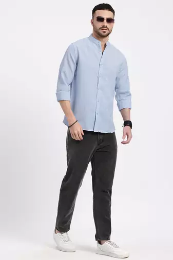 men's blue solid slim fit shirt