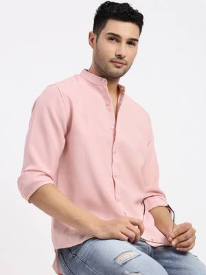 men's peach solid slim fit shirt 1