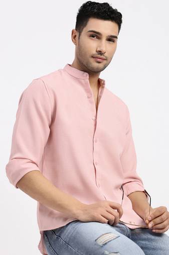 men's peach solid slim fit shirt