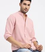 men's peach solid slim fit shirt