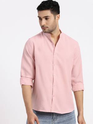 men's peach solid slim fit shirt 2