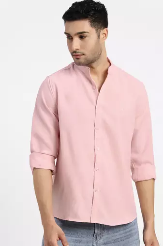 men's peach solid slim fit shirt