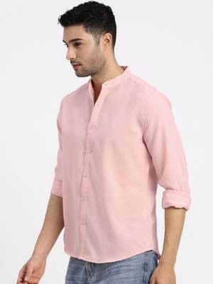 men's peach solid slim fit shirt 3