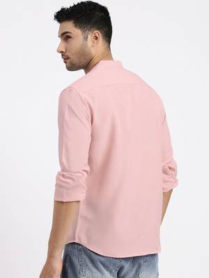 men's peach solid slim fit shirt 4