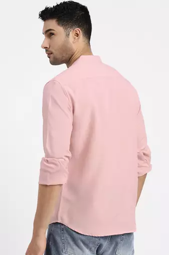 men's peach solid slim fit shirt