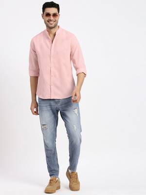 men's peach solid slim fit shirt 5