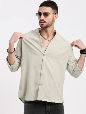 men's beige solid slim fit shirt 1