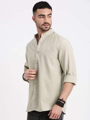 men's beige solid slim fit shirt 3