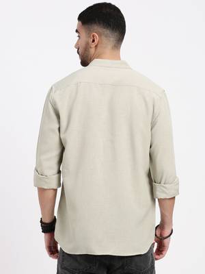 men's beige solid slim fit shirt 4
