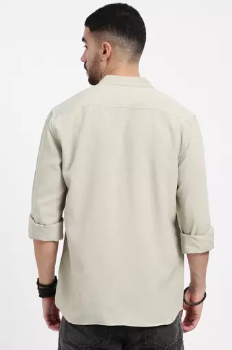men's beige solid slim fit shirt