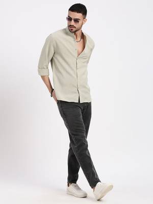 men's beige solid slim fit shirt 5
