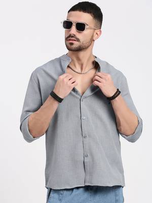 men's grey solid slim fit shirt 1