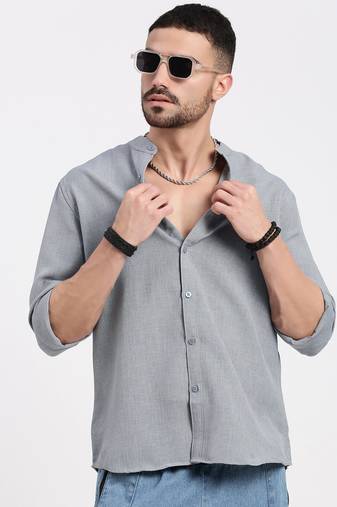 men's grey solid slim fit shirt