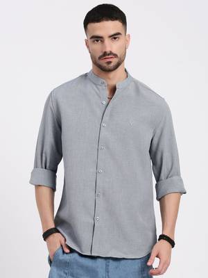 men's grey solid slim fit shirt 2