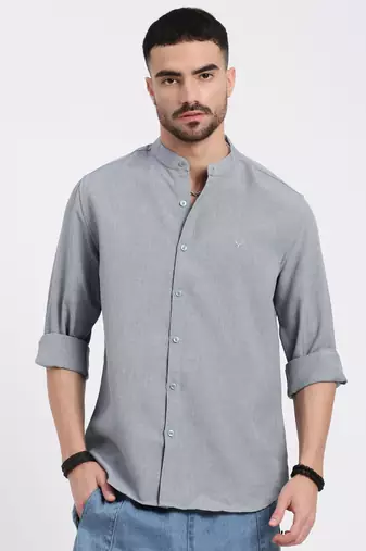 men's grey solid slim fit shirt