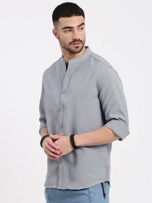 men's grey solid slim fit shirt 3