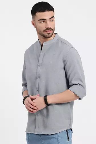 men's grey solid slim fit shirt