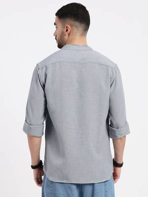 men's grey solid slim fit shirt 4