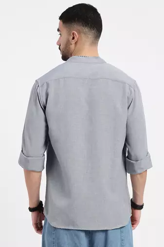 men's grey solid slim fit shirt