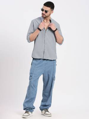 men's grey solid slim fit shirt 5