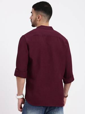 men's maroon solid slim fit shirt 4